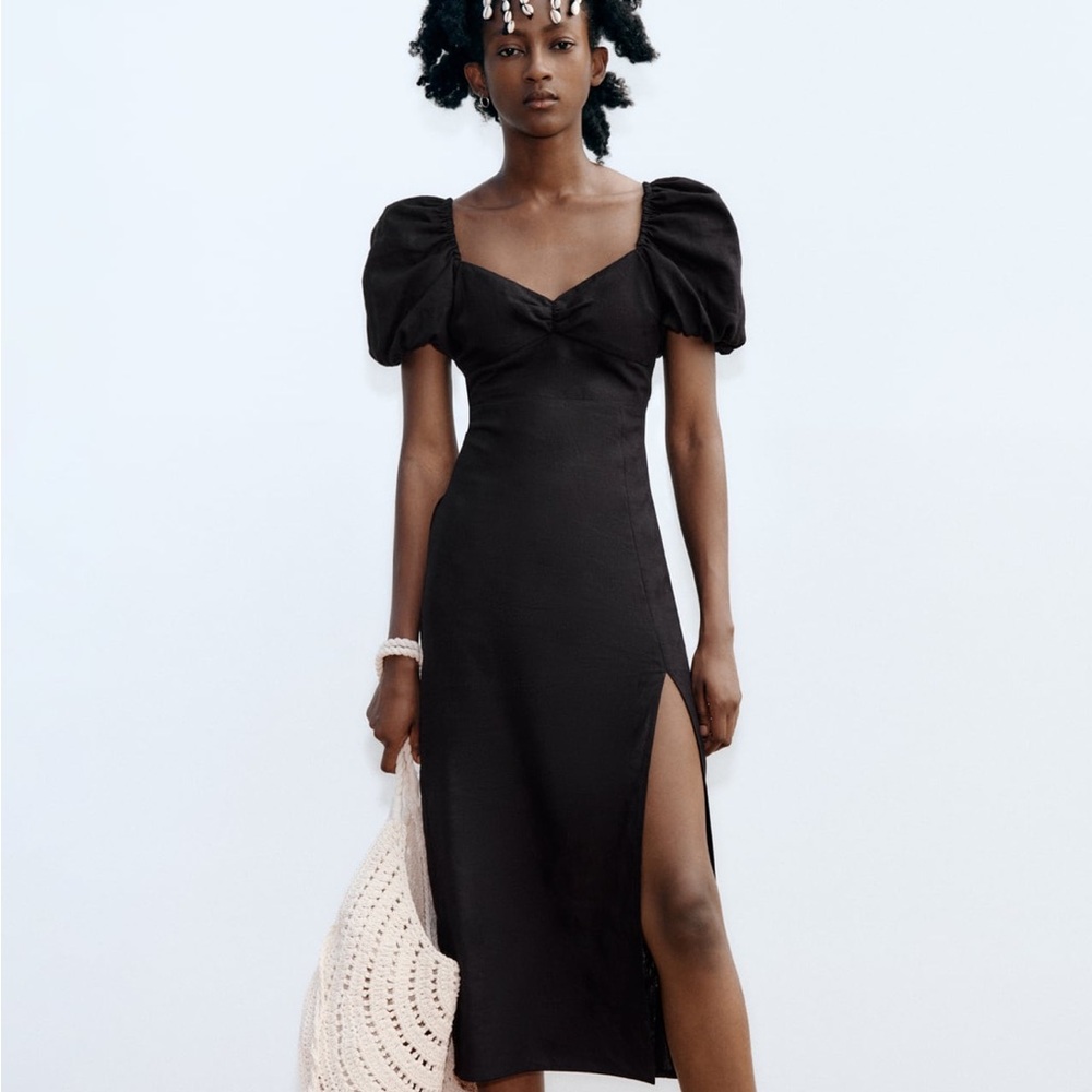 Brand new Zara linen dress with puffy sleeves. NWT - Picture 1 of 8